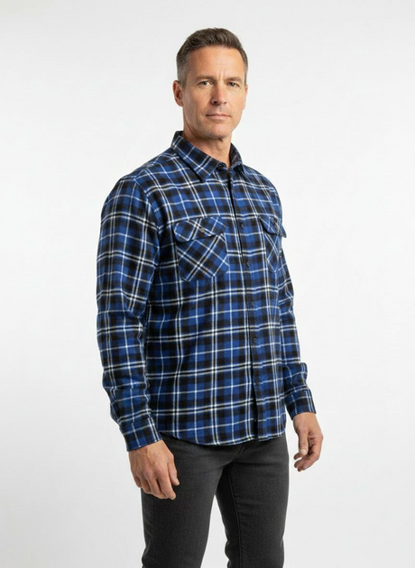 Mens 100% Cotton Flannelette Long Sleeve Shirt in Royal/Navy