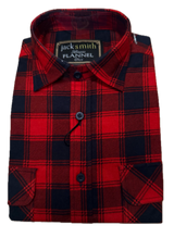 Mens Long Sleeve Flannelette Shirt - Red/Navy (100% Cotton Check Full Placket Flannel)