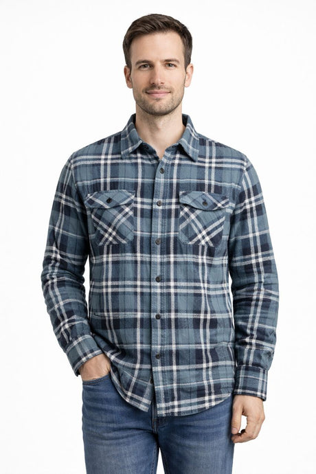 Mens 100% Cotton Flannelette Long Sleeve Shirt in Grey Check