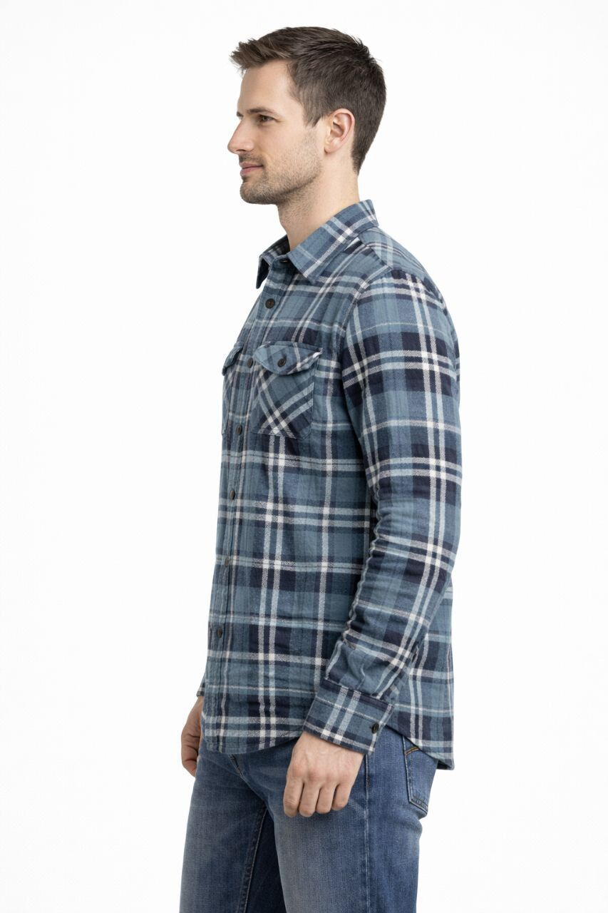 Mens 100% Cotton Flannelette Long Sleeve Shirt in Grey Check