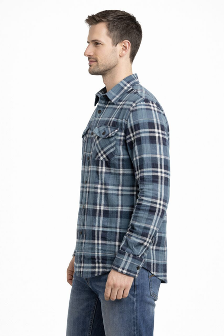 Mens 100% Cotton Flannelette Long Sleeve Shirt in Grey Check