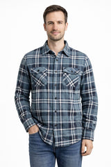 Mens 100% Cotton Flannelette Long Sleeve Shirt in Grey Check