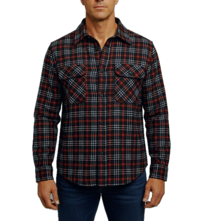 Mens 100% Cotton Flannelette Long Sleeve Shirt in Black/Red Small Check