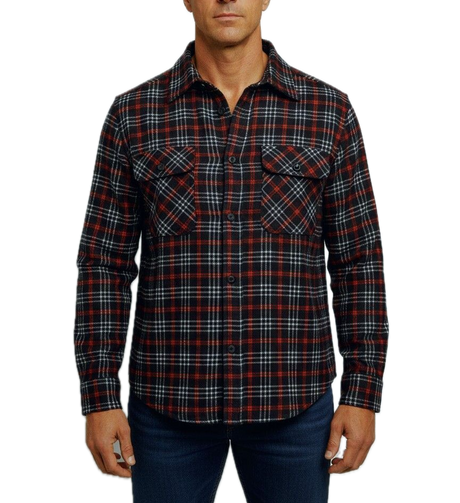 Mens 100% Cotton Flannelette Long Sleeve Shirt in Black/Red Small Check