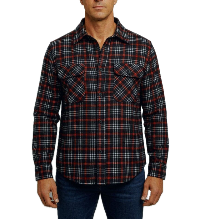 Mens 100% Cotton Flannelette Long Sleeve Shirt in Black/Red Small Check
