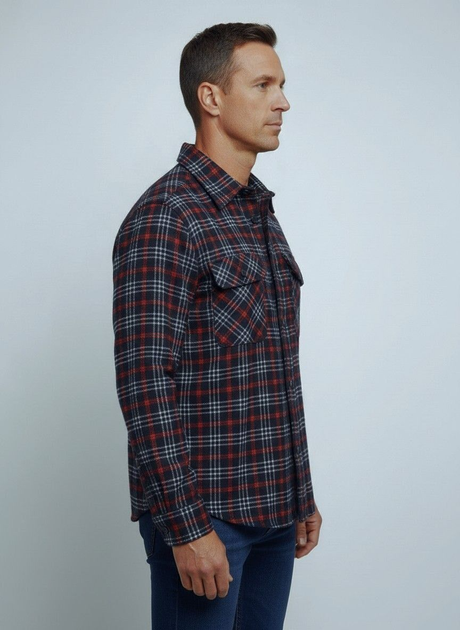 Mens 100% Cotton Flannelette Long Sleeve Shirt in Black/Red Small Check