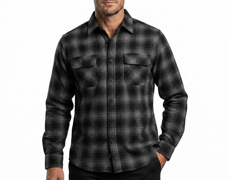 Mens 100% Cotton Flannelette Long Sleeve Shirt in Charcoal/Black Check