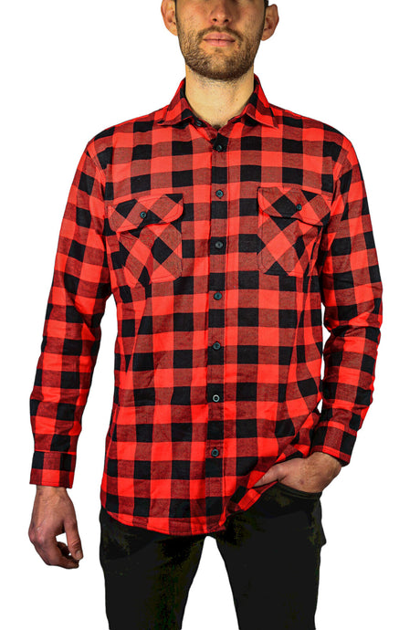 Jacksmith Mens Quilted Flannelette Shirt Jacket (100% Cotton Flannel) - Red/Black