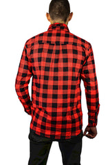 Jacksmith Mens Quilted Flannelette Shirt Jacket (100% Cotton Flannel) - Red/Black