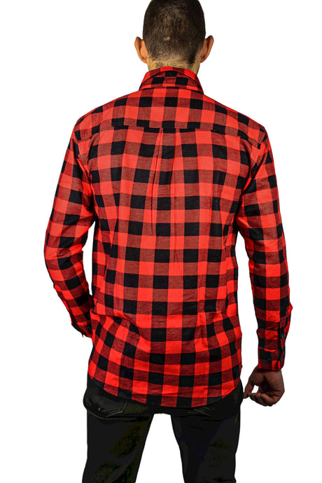 Jacksmith Mens Quilted Flannelette Shirt Jacket (100% Cotton Flannel) - Red/Black