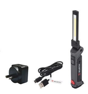 Wurth Cordless LED Handheld Work Lamp ERGOPOWER BEND+ – 700 Lumen, Folding Head, USB Rechargeable