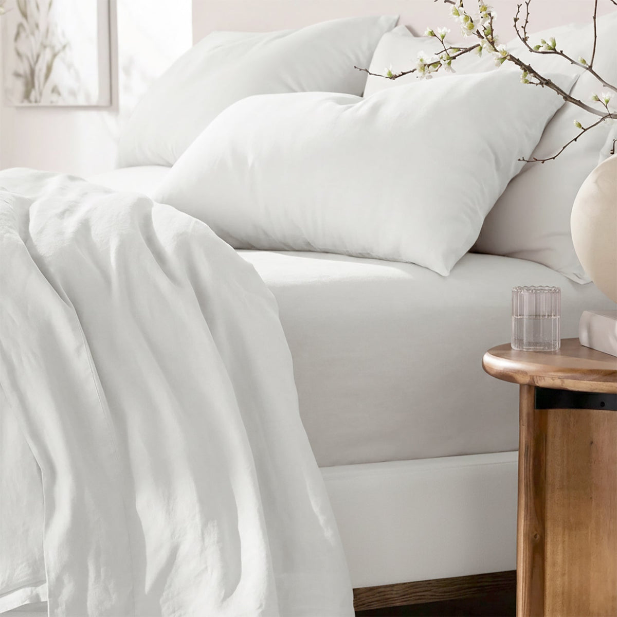 Renee Taylor Washed Linen Cotton Bed Sheet Set - White
