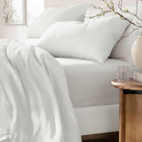 Renee Taylor Washed Linen Cotton Bed Sheet Set - White