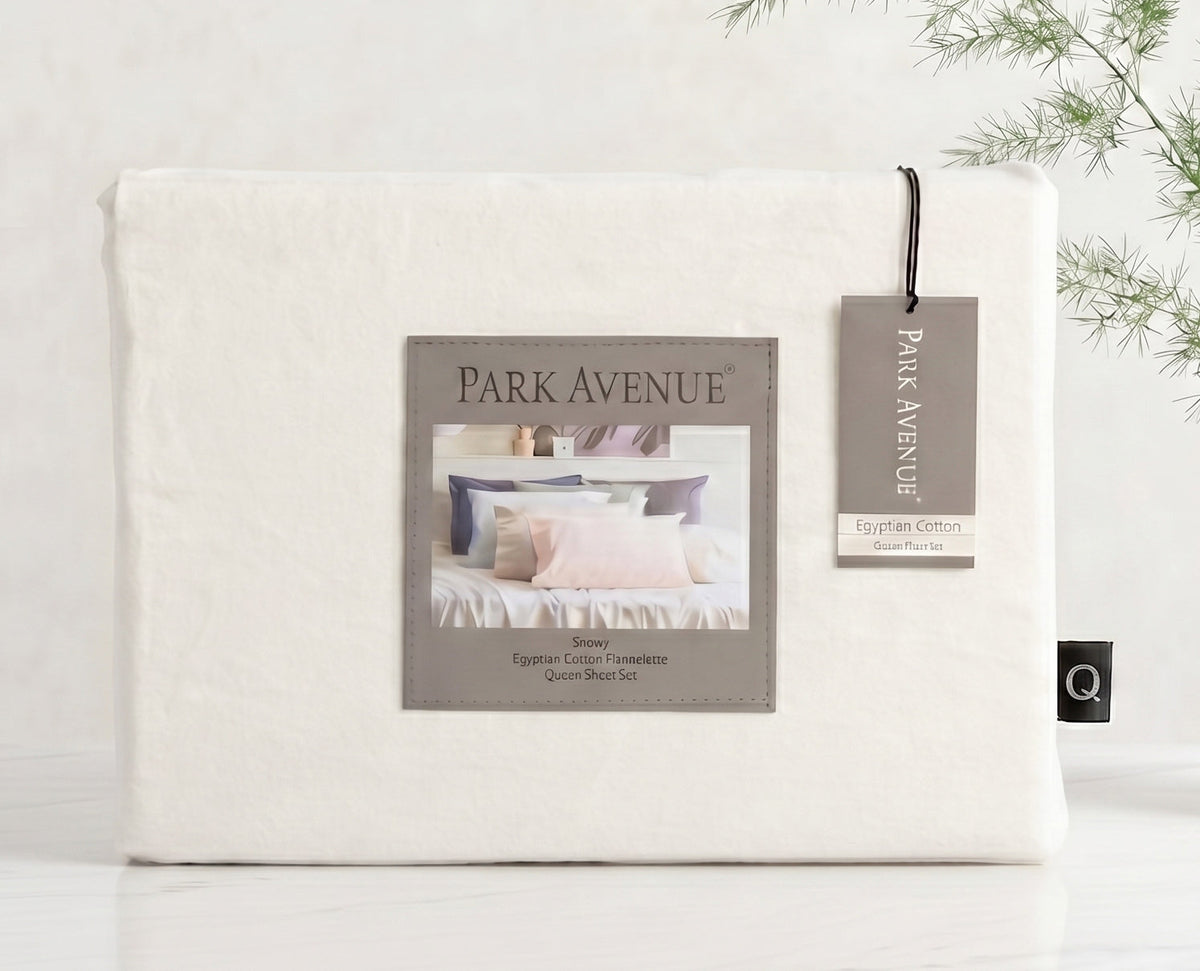 Park Avenue 175 GSM Egyptian Cotton Flannelette Bed Sheet Set - Snowy