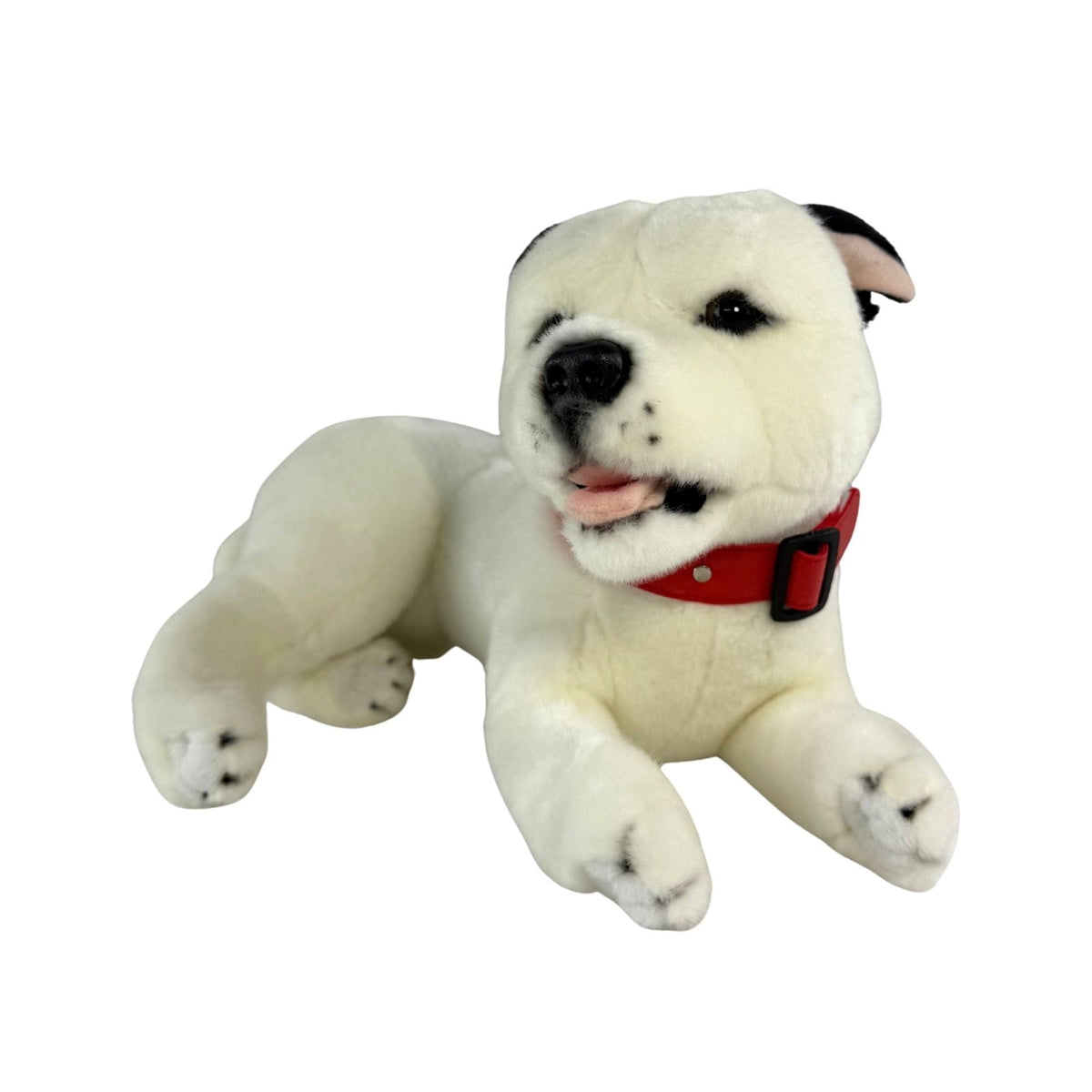 Bocchetta Winter 35cm Lying Staffy Plush Toy - White (Realistic Stuffed Animal Dog Gift)