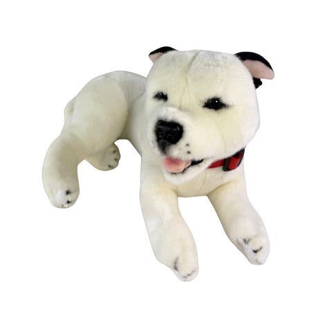 Bocchetta Winter 35cm Lying Staffy Plush Toy - White (Realistic Stuffed Animal Dog Gift)