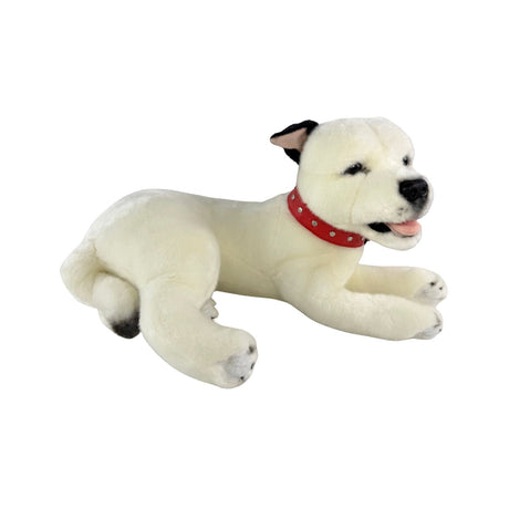Bocchetta Winter 35cm Lying Staffy Plush Toy - White (Realistic Stuffed Animal Dog Gift)