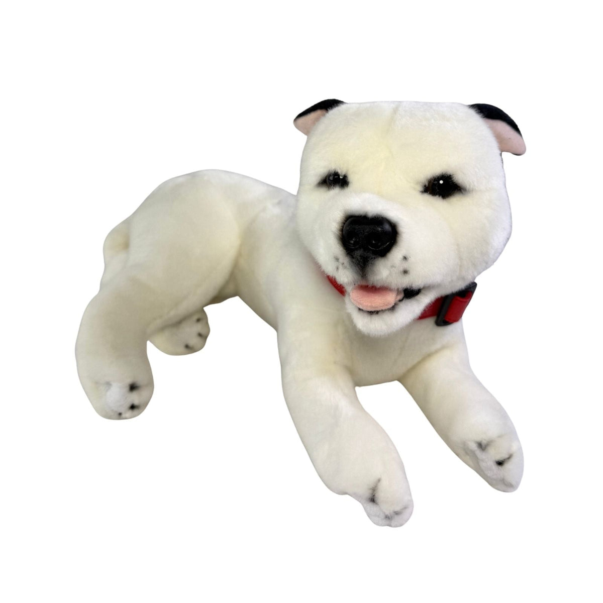 Bocchetta Winter 35cm Lying Staffy Plush Toy - White (Realistic Stuffed Animal Dog Gift)