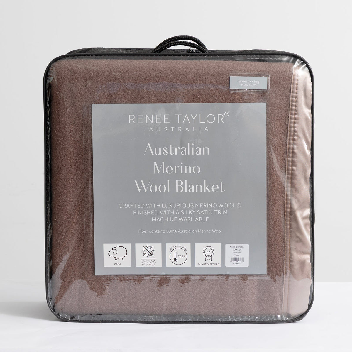 Renee Taylor Australian Merino Wool 400 GSM Blanket - Wood (Satin Trim)