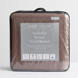Renee Taylor Australian Merino Wool 400 GSM Blanket - Wood (Satin Trim)