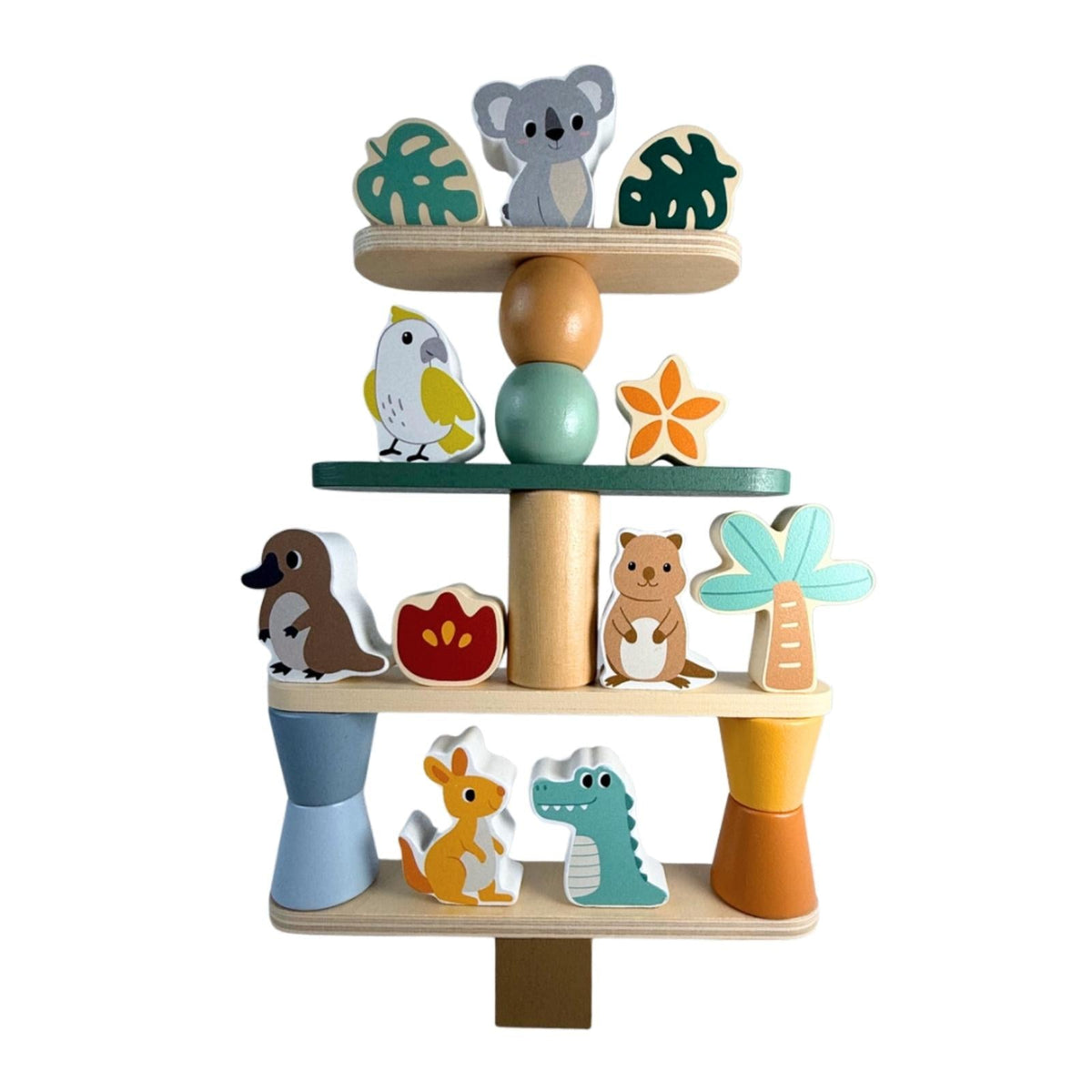 Bocchetta Aussie Animals Wooden Stacking Game (Toddler Balance Toy 24 Months+)