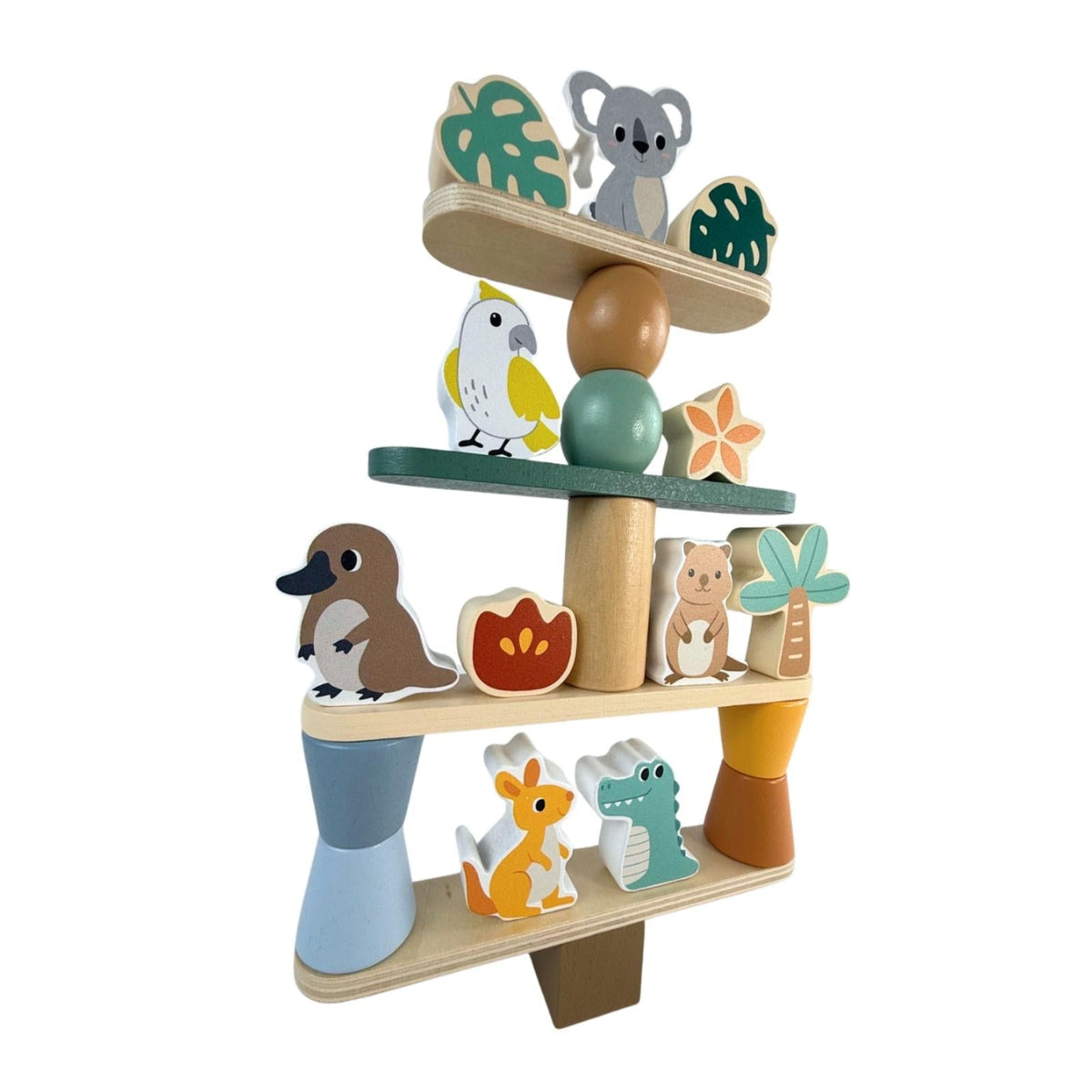 Bocchetta Aussie Animals Wooden Stacking Game (Toddler Balance Toy 24 Months+)