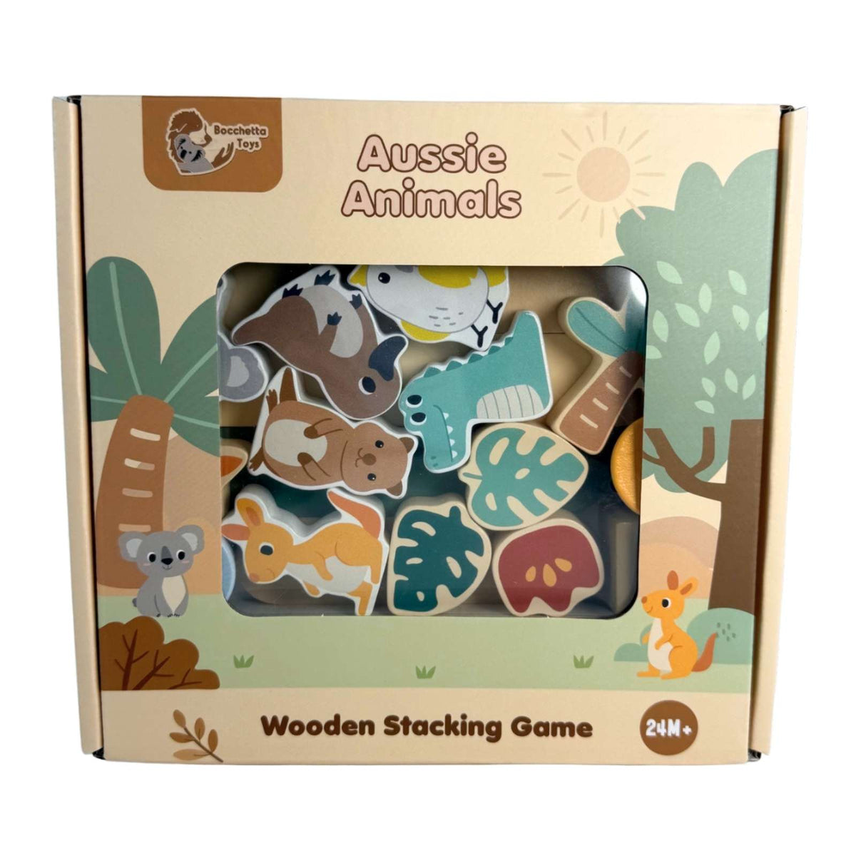 Bocchetta Aussie Animals Wooden Stacking Game (Toddler Balance Toy 24 Months+)