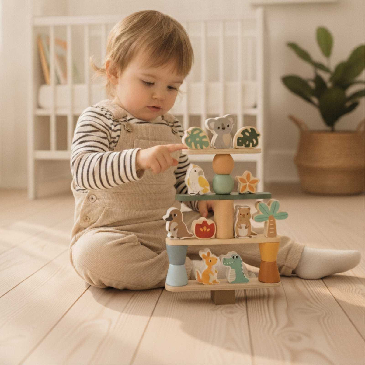 Bocchetta Aussie Animals Wooden Stacking Game (Toddler Balance Toy 24 Months+)