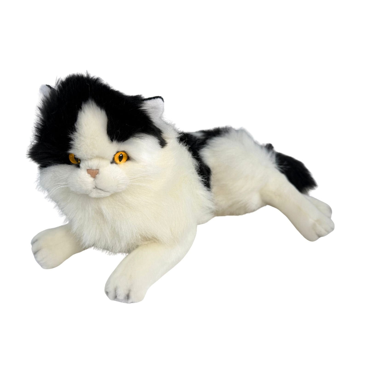 Bocchetta Woodrow 38cm Lying Piebald Cat Plush Toy - Black/White (Realistic Stuffed Animal Cat Gift)