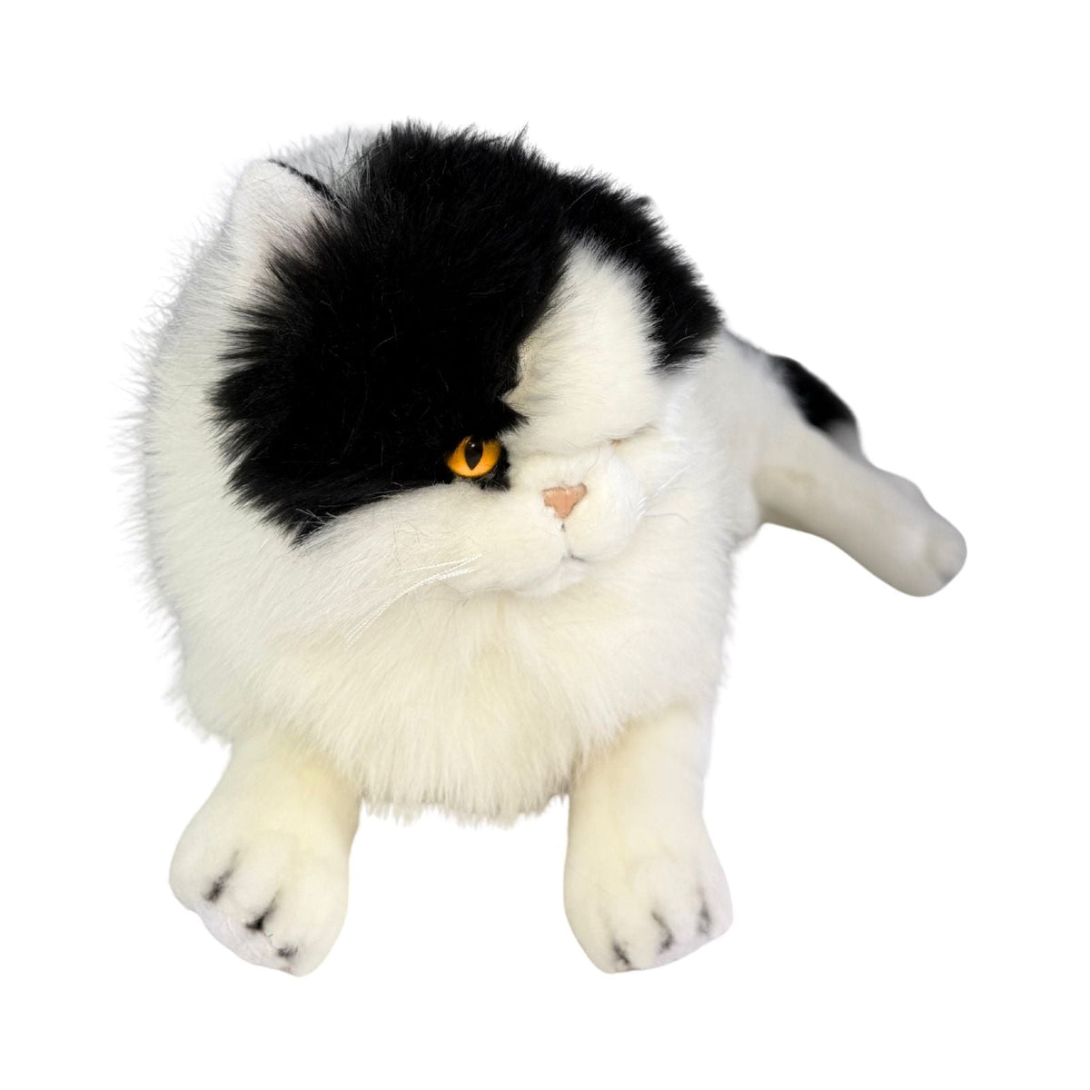 Bocchetta Woodrow 38cm Lying Piebald Cat Plush Toy - Black/White (Realistic Stuffed Animal Cat Gift)