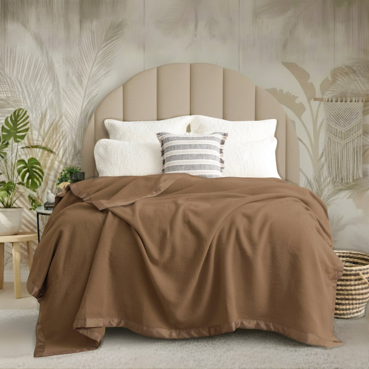 Renee Taylor Australian Merino Wool 400 GSM Blanket - Wood (Satin Trim)