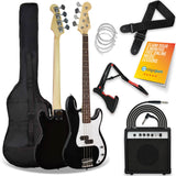 3rd Avenue Electric Bass Guitar Pack w/ 15W Amp - Black