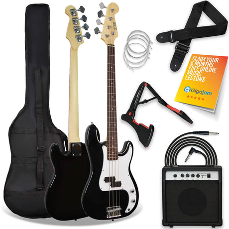 3rd Avenue Electric Bass Guitar Pack w/ 15W Amp - Black