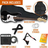 3rd Avenue Electric Bass Guitar Pack w/ 15W Amp - Black