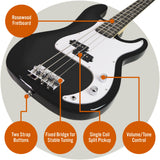 3rd Avenue Electric Bass Guitar Pack w/ 15W Amp - Black