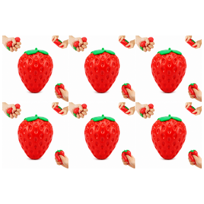 6x Strawberry Fidget Squishy Sensory Toy Bulk Pack - Stress Relief (Squeezy Fruit)