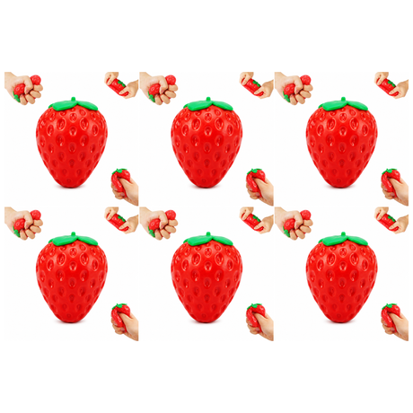 6x Strawberry Fidget Squishy Sensory Toy Bulk Pack - Stress Relief (Squeezy Fruit)