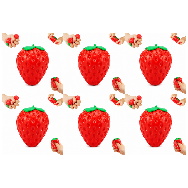 6x Strawberry Fidget Squishy Sensory Toy Bulk Pack - Stress Relief (Squeezy Fruit)