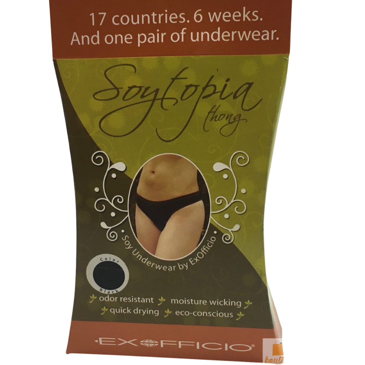 ExOfficio Soytopia Womens Seamless Thong Underwear - Black (Eco Undies)