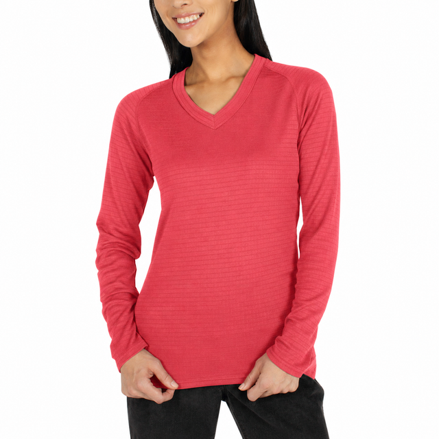 ExOfficio Dri Lattice Womens V Neck Long Sleeve Top - Pomegranate (2011-1417)
