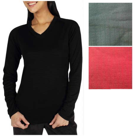 ExOfficio Dri Lattice V Neck Long Sleeve Top Tee T-Shirt 2011-1417 Womens - Pomegranate