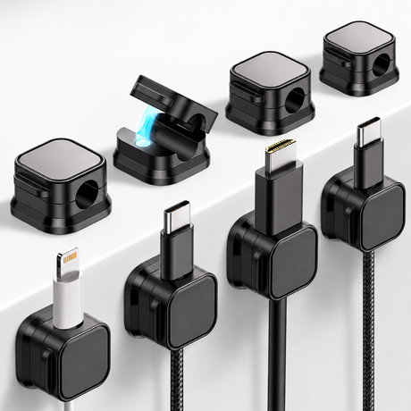 8x Cable Organiser Clips - Black (Tidy Cord/Lead Holder)