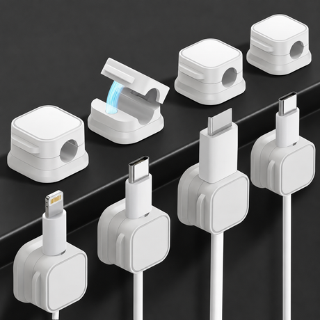 8x Cable Organiser Clips - White (Tidy Cord/Lead Holder)