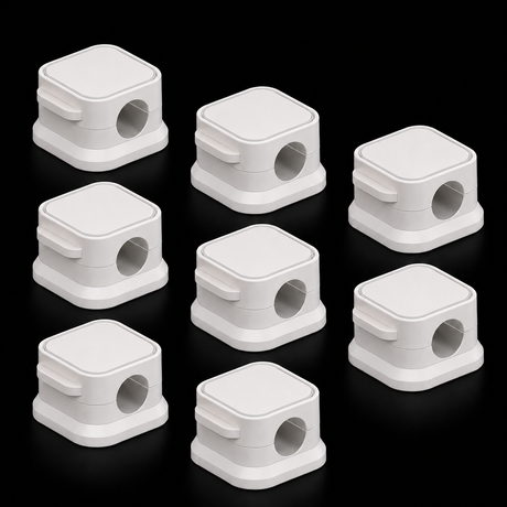 8x Cable Organiser Clips - White (Tidy Cord/Lead Holder)