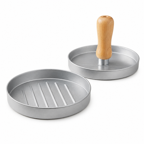 Single Burger Press w/ Wooden Handle - Grey (BBQ Mould)