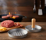 Single Hamburger Burger Press Mold BBQ - Grey with Wooden Handle
