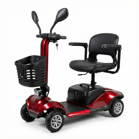 Electric Mobility Scooter 4-Wheel Red with Front Basket and Mirrors (YL-09B)