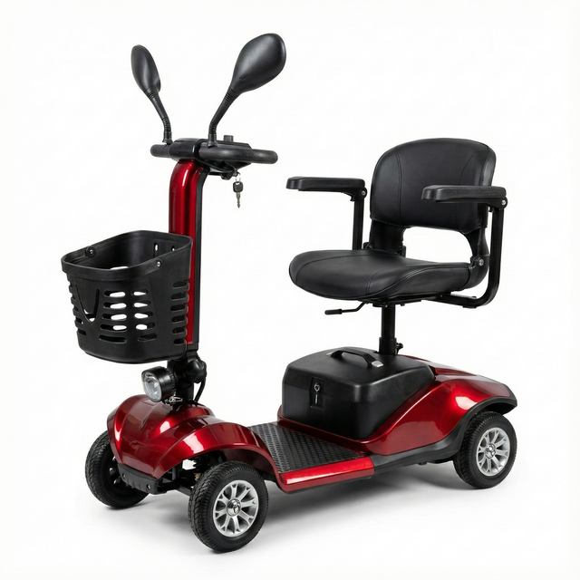 Electric Mobility Scooter 4-Wheel Red with Front Basket and Mirrors (YL-09B)