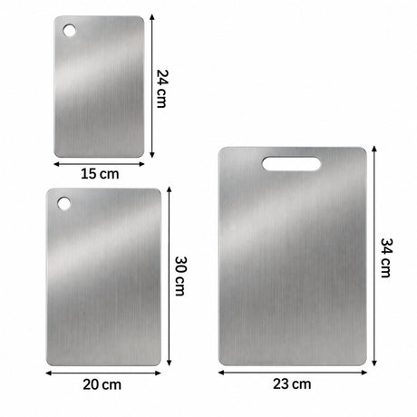 3x Anti-Bacterial Stainless Steel Chopping Board Set - Mildew-Proof Cutting Boards