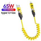 Fast Charging 4-in-1 Spring Data Cable (65W), USB-A + Type-C to Type-C + Lightning